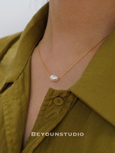 ZUORAN 一颗天然淡水珍珠金色细链条轻奢小众时尚项链女ins锁骨