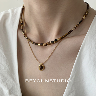 ZUORAN 美拉德雅丹风虎眼石叠戴项链复古小众高级秋冬时尚锁骨链