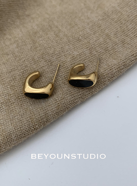 ZUORAN 法式复古极简黑金拼色2024新款时尚chic气质百搭耳环E28