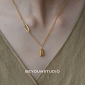 ZUORAN love小金砖设计时尚 潮流气质百搭钛钢镀18K金锁骨项链N12