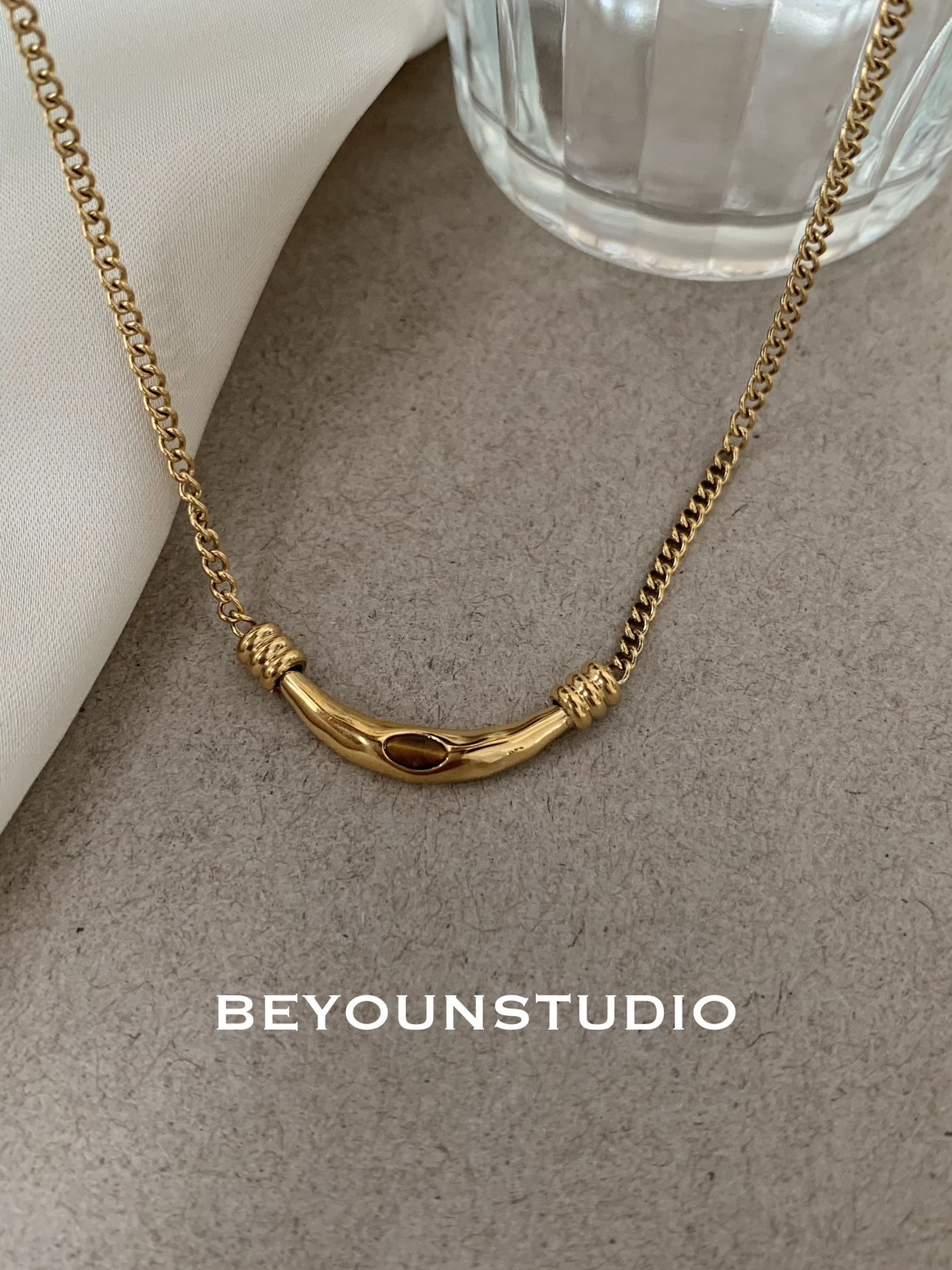 设计感小众虎眼石项链钛钢