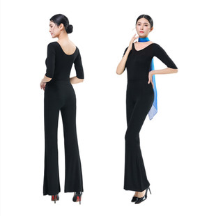 新款形体服套装女气质礼仪训练模特走秀V领莫代尔拉丁舞蹈练功服