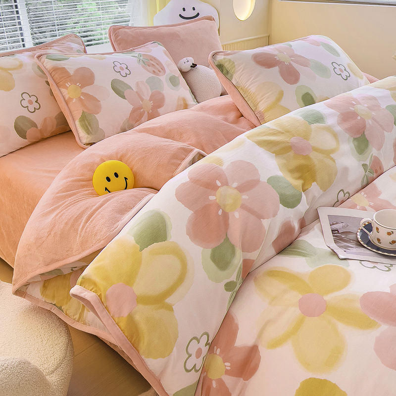 倍宁保暖a面全棉b面牛奶绒四件套