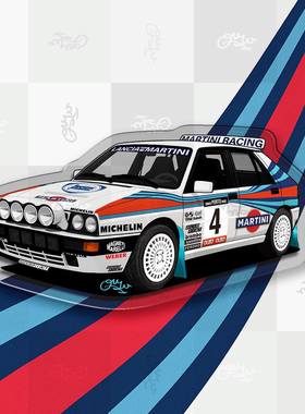 LANCIA蓝旗亚Delta HF Integrale Group B越野插画冰箱贴车迷原创