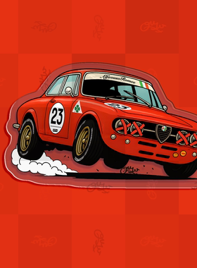 自制手绘Alfa Romeo GTA 1300经典复古车主题插画冰箱贴 车迷原创