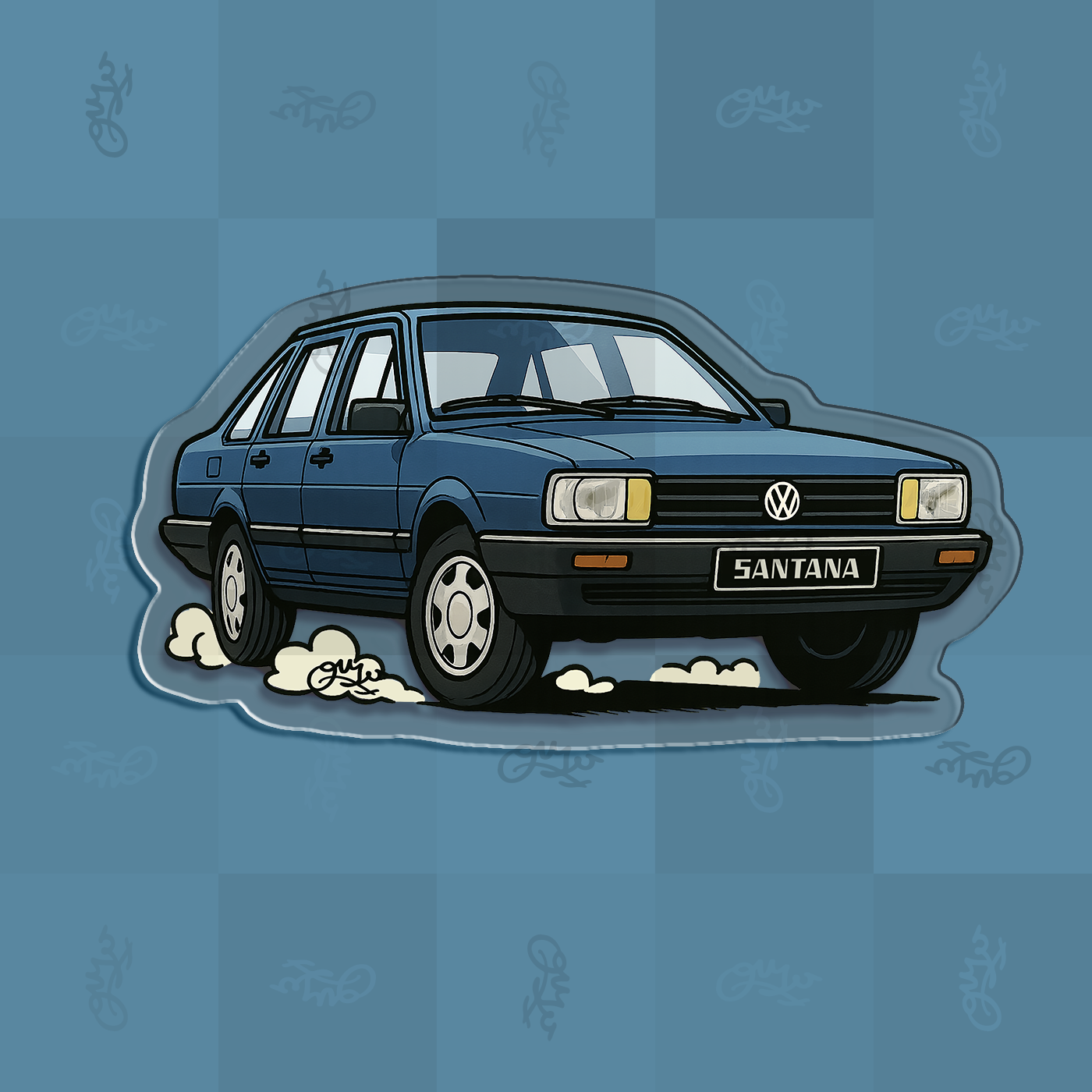 【国产老车】上海大众桑塔纳普桑复古老车主题插画冰箱贴车迷原创