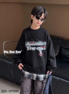 牛哆哆2025冬款儿童一体绒卫衣中大童男女童加绒假两件卫衣76231