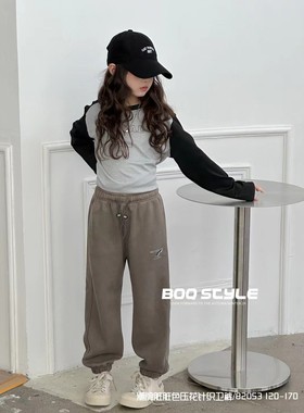 BOQ秋季儿童运动裤中大童百搭脏脏色针织卫裤男女童长裤82053