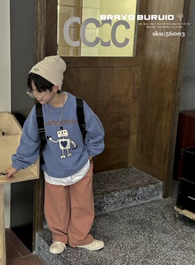 布芮欧春秋季儿童圆领卫衣中大童休闲百搭上衣男女童56003