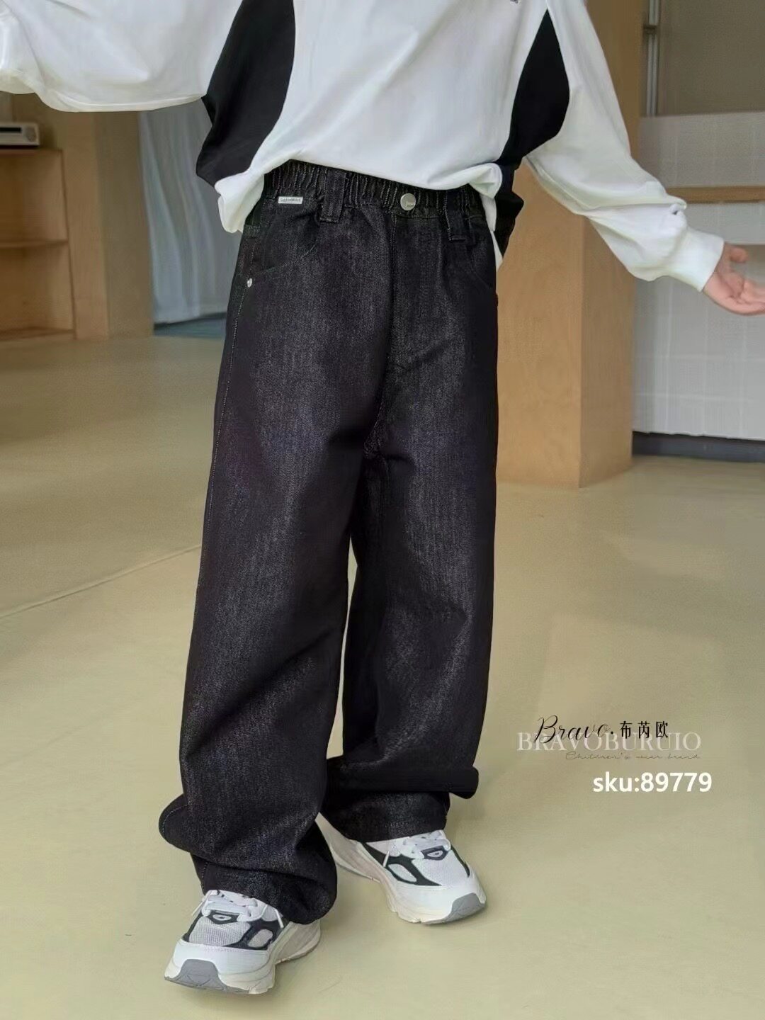 布芮欧2025春秋季儿童牛仔裤中大童休闲长裤男女童直筒裤89779
