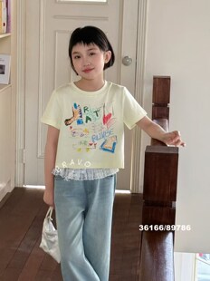 布芮欧儿童夏款短袖T恤中大童短款上衣辣妹女童潮120-170码36166