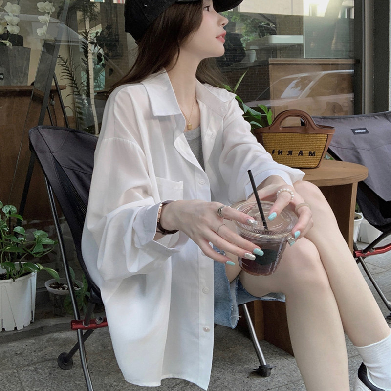 白色冰丝防晒衬衫女夏季