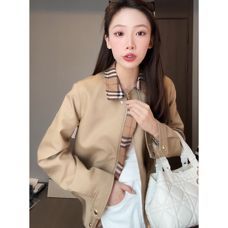 2026春秋新款卡其色格子