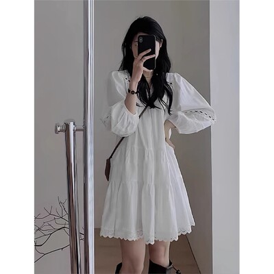 法式白色衬衫连衣裙女2026新款秋季小个子巨好看新疆云南旅游穿搭