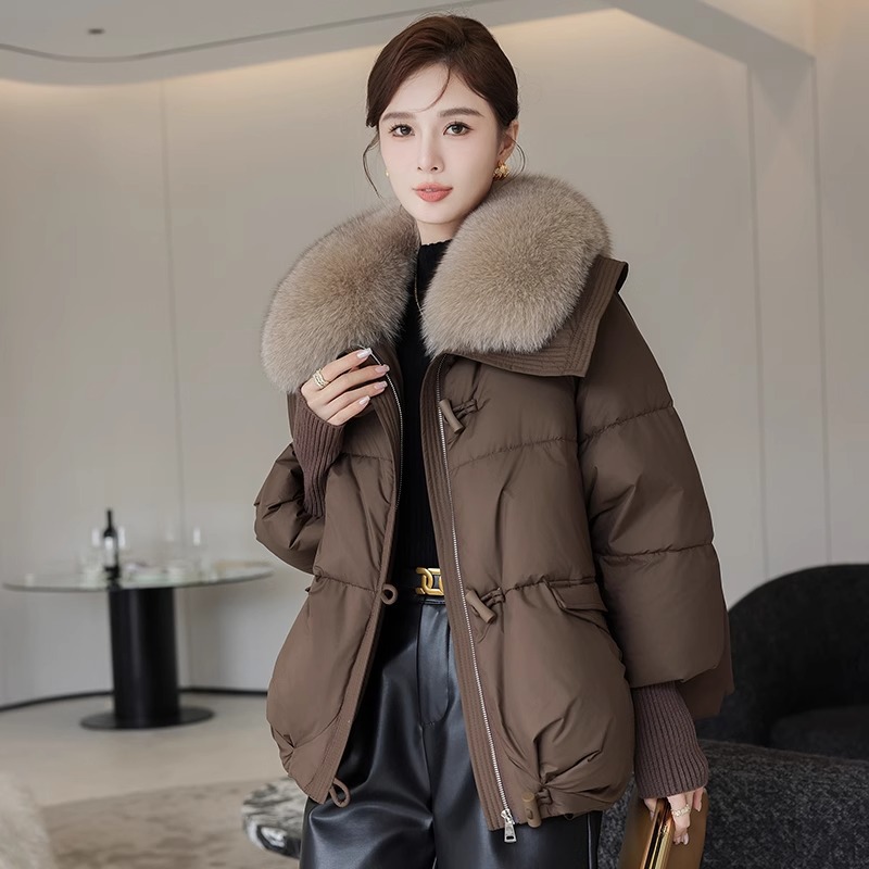 2025冬季新款羽绒棉服女短款韩版宽松棉衣女超大毛领加厚跨境