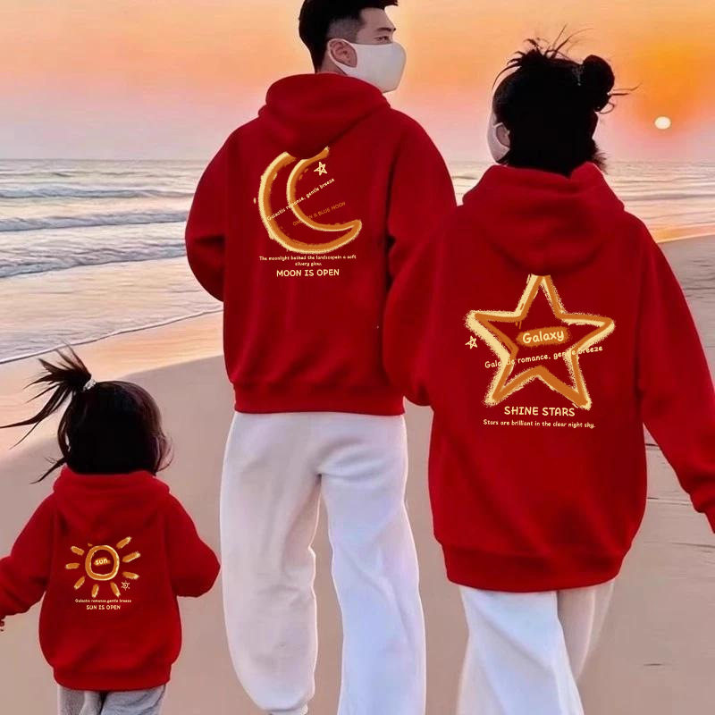 新年情侣装连帽卫衣本命年加绒加厚亲子装拜年服母子母女装拜年服