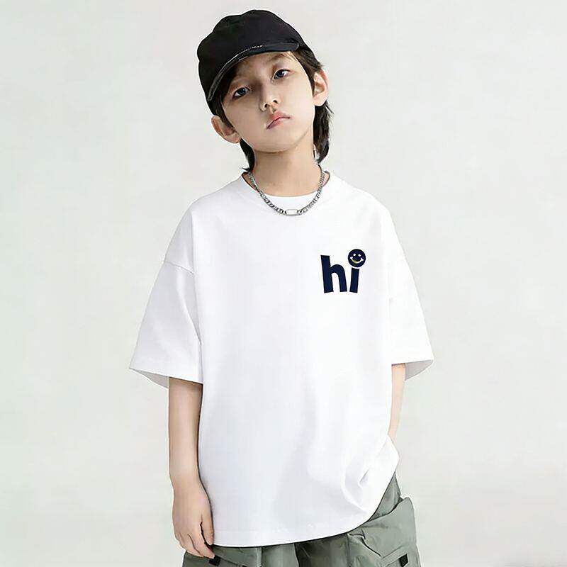 中大童男孩宽松潮流短袖初春季新款2026年高级感纯棉亲子T恤简约