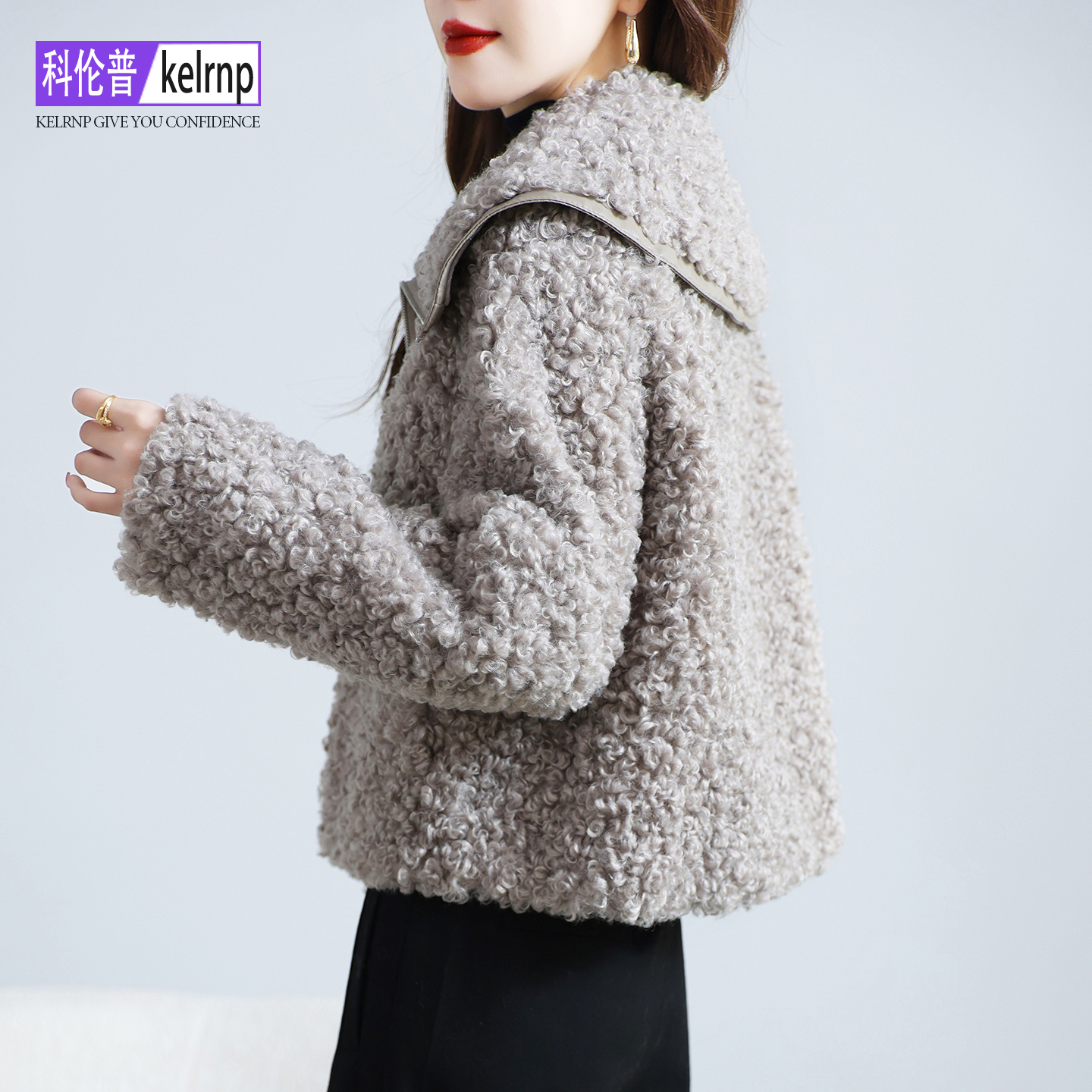 气质仿羔羊毛毛颗粒皮草外套