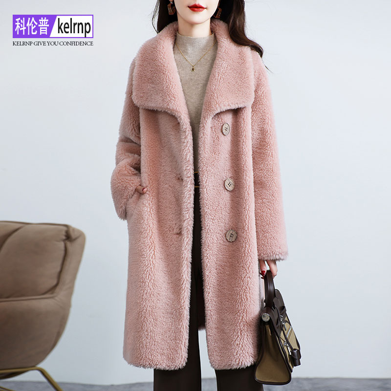 羊剪绒大衣女2025冬新中长款大翻领设计海宁羔羊毛毛颗粒皮草外套
