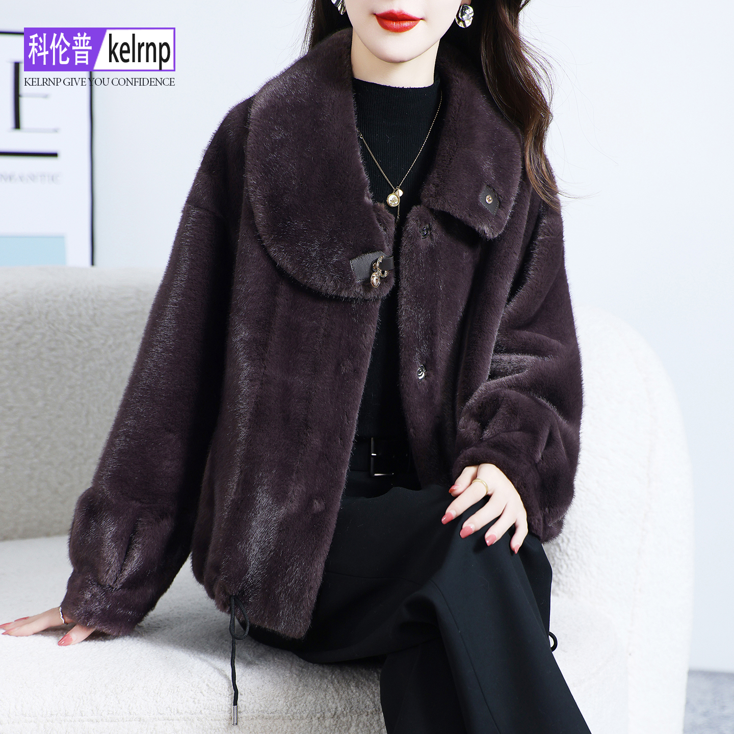 优雅仿水貂皮毛毛环保皮草外套
