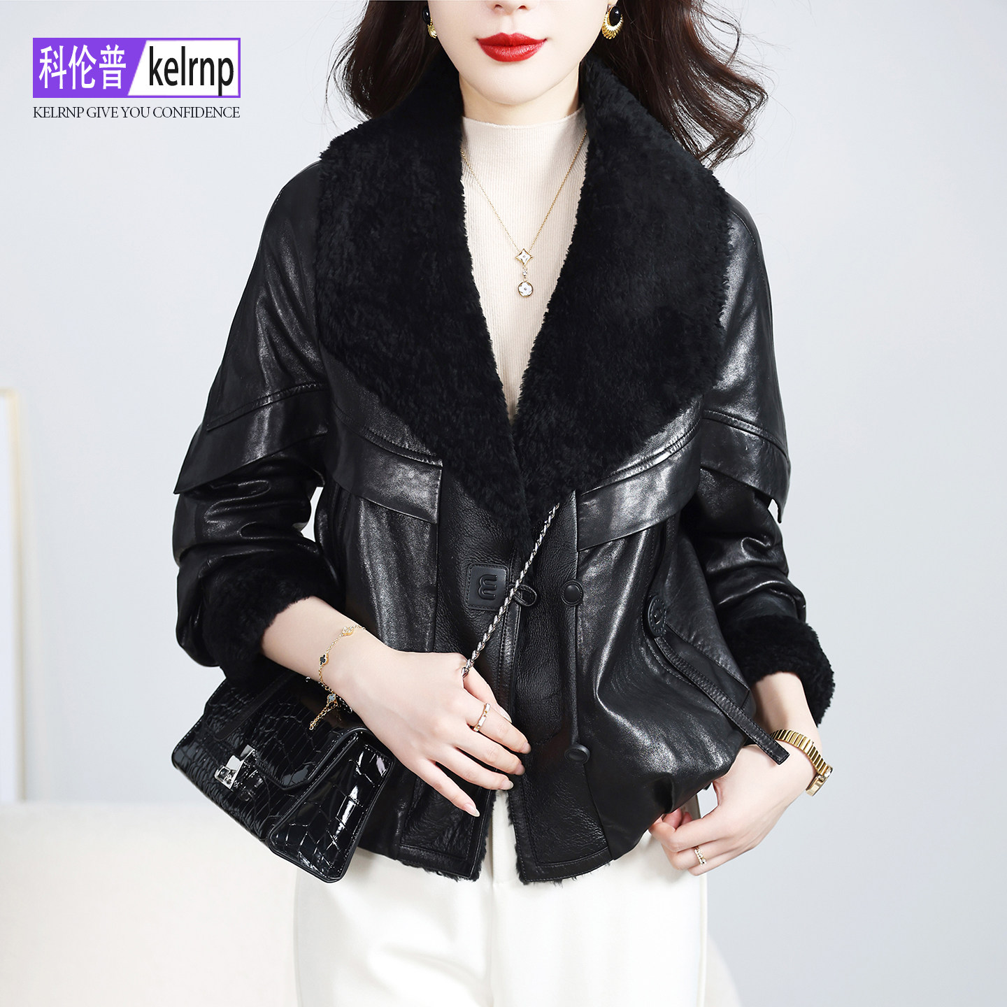 真皮羽绒服女短款2026冬新羊皮毛一体领头层油蜡绵羊皮衣鹅绒外套