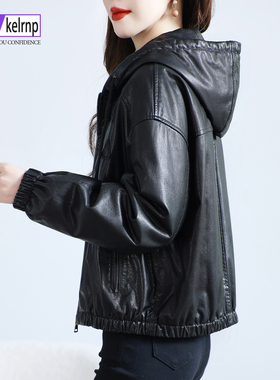 真皮羽绒服女短款2025冬新款显瘦连帽海宁油蜡头层牛皮衣鹅绒外套