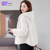 羊剪绒大衣女2026冬新短款 显瘦海宁羔羊毛毛颗粒皮草外套 连帽大码