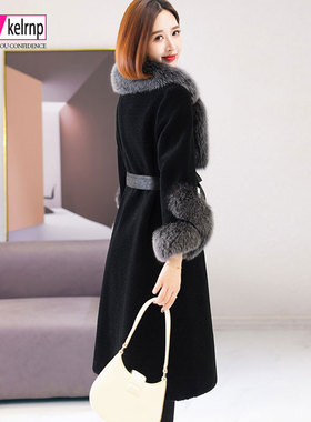 羊剪绒大衣女2025冬新超大狐狸毛领显瘦高档海宁羊毛颗粒皮草外套