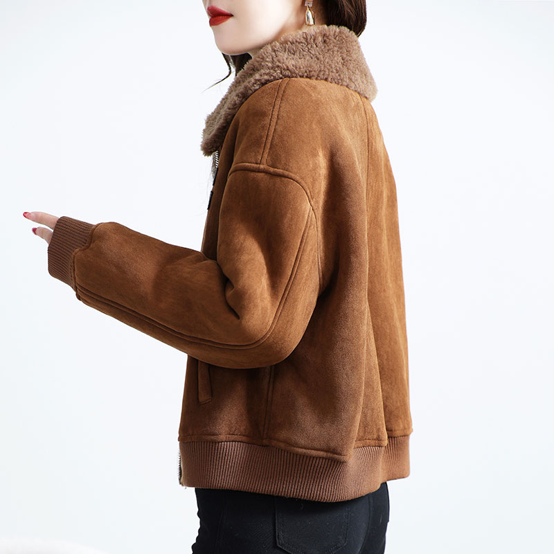 减龄夹克羊毛一体毛领皮草外套