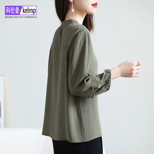 高端鬼皱褶纯色100%桑蚕丝上衣