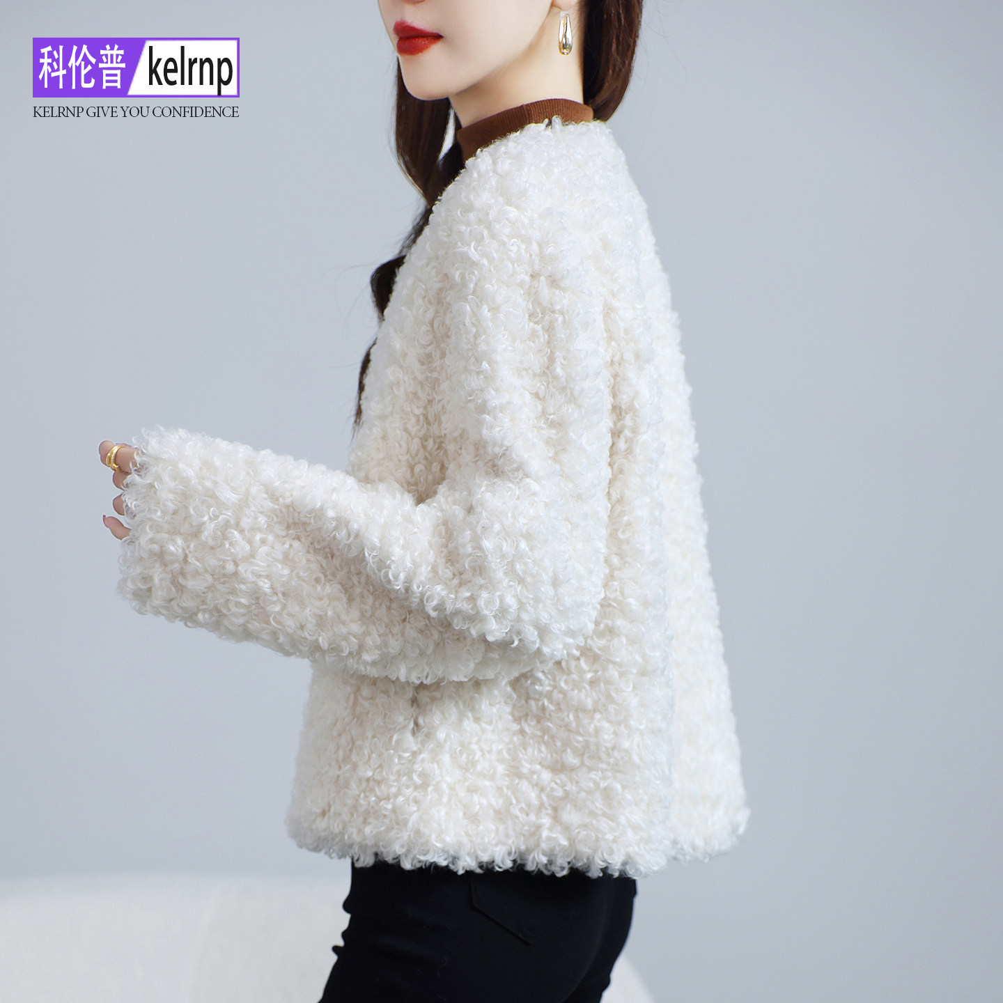 大气质仿羔羊毛毛颗粒皮草外套