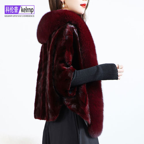 名媛狐狸毛领拼貂皮真皮草外套