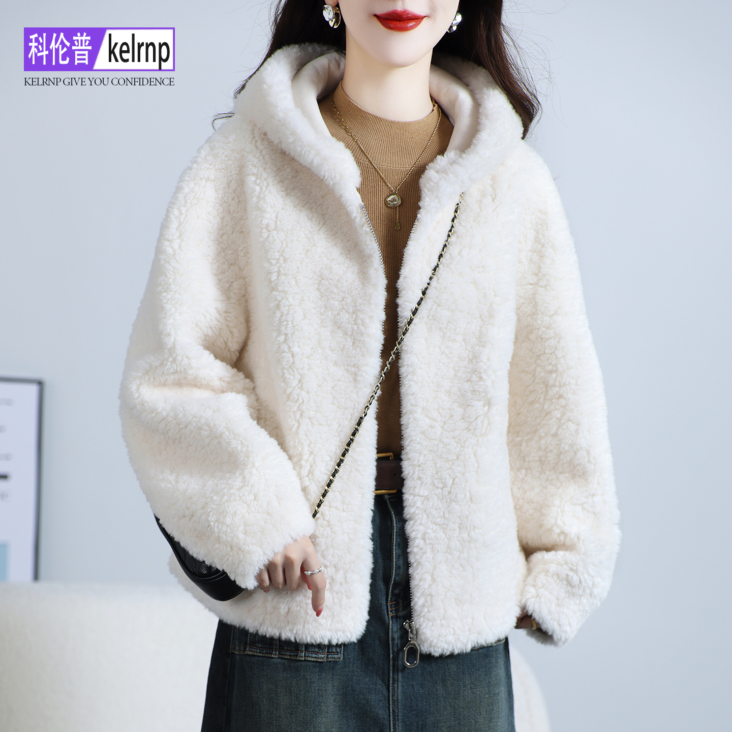 仿美利奴羔羊毛毛颗粒皮草外套