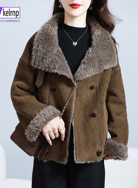 羊剪绒大衣女2025冬新翻领百搭减龄海宁一体羔羊毛毛颗粒皮草外套