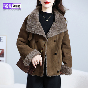 羊剪绒大衣女2025冬新翻领百搭减龄海宁一体羔羊毛毛颗粒皮草外套