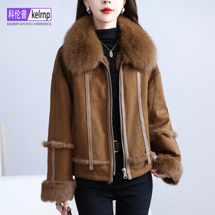 獭兔毛皮草外套女2025冬新短款宽松紧显瘦狐狸毛领真皮毛一体大衣