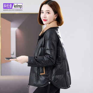 真皮羽绒服女短款 小个子减龄撞色鸭绒海宁绵羊皮衣外套 2025冬新款