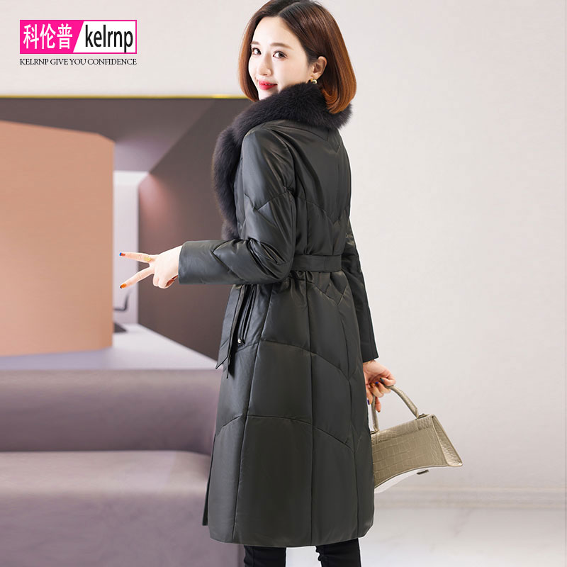 真皮羽绒服女中长款2025冬新狐狸毛领西装领名媛海宁绵羊皮衣外套