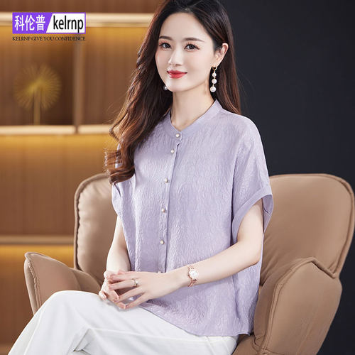 短袖正品牌纯色100%桑蚕丝上衣女