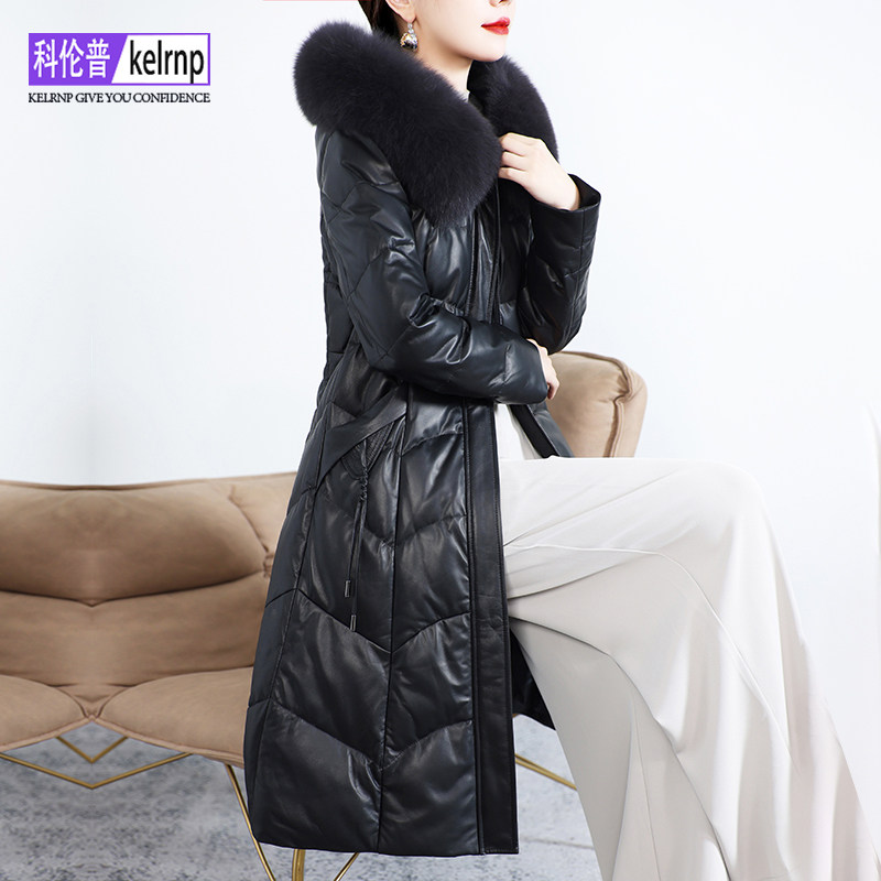 真皮羽绒服女中长款2026冬新妈妈装连帽狐狸毛领海宁绵羊皮衣外套