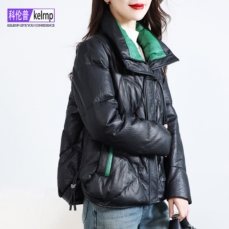 撞色海宁石头纹头层绵羊皮衣外套