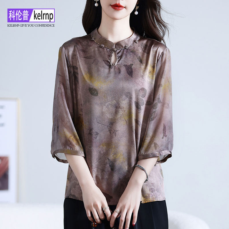 重磅真丝绸衬衫女2025夏新款短袖国风优雅名媛印花小衫桑蚕丝上衣