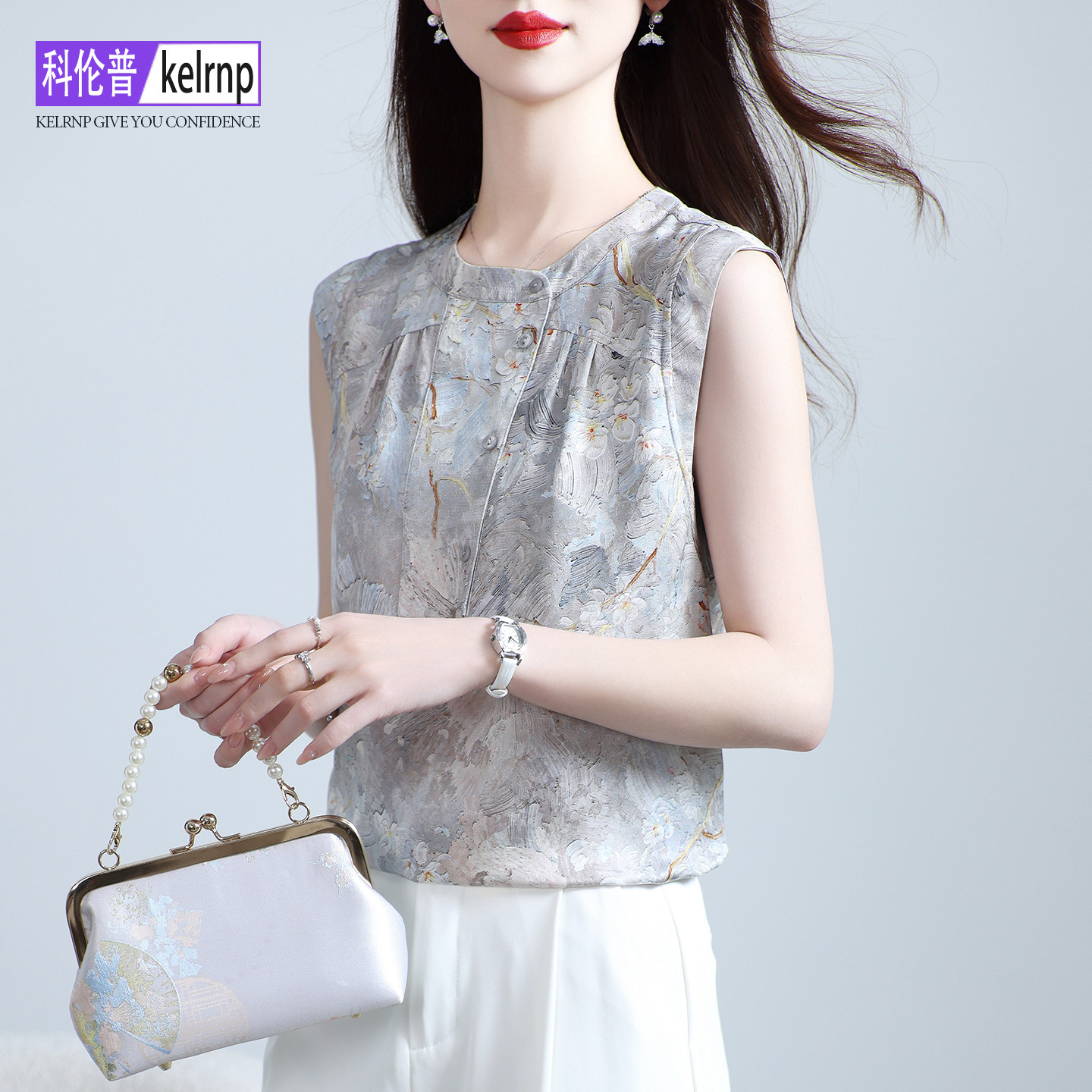 正品妈妈提花印花100%桑蚕丝上衣