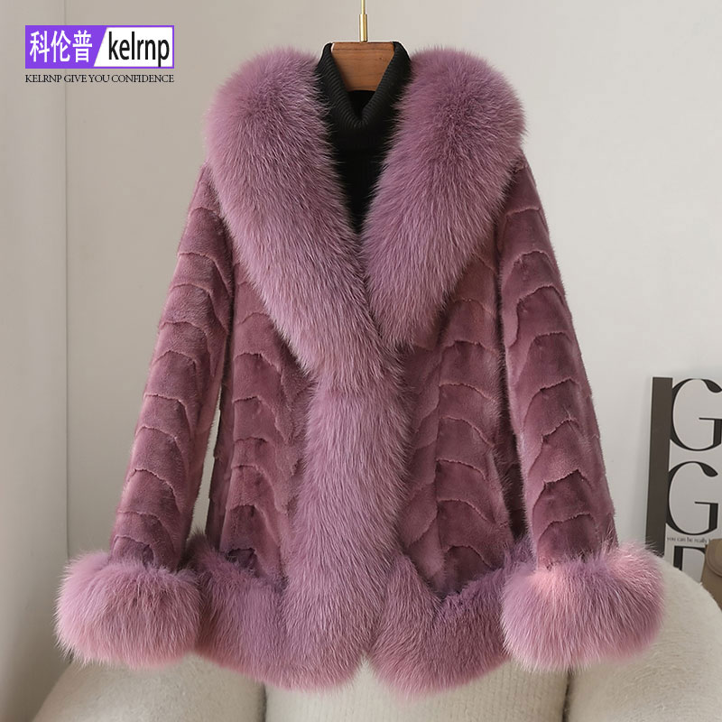 小个子韩版狐狸毛领拼貂皮草外套