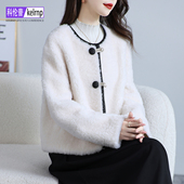 羊剪绒大衣女新款 2025冬海宁小香风原创时尚 羔羊毛毛颗粒皮草外套