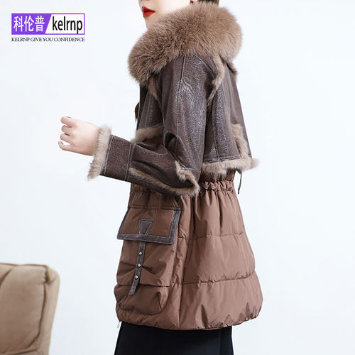 保暖兔皮毛一体鹅绒羽绒服外套