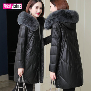 真皮羽绒服女中长2025新款冬复古中年妈妈海宁狐狸毛绵羊皮衣外套