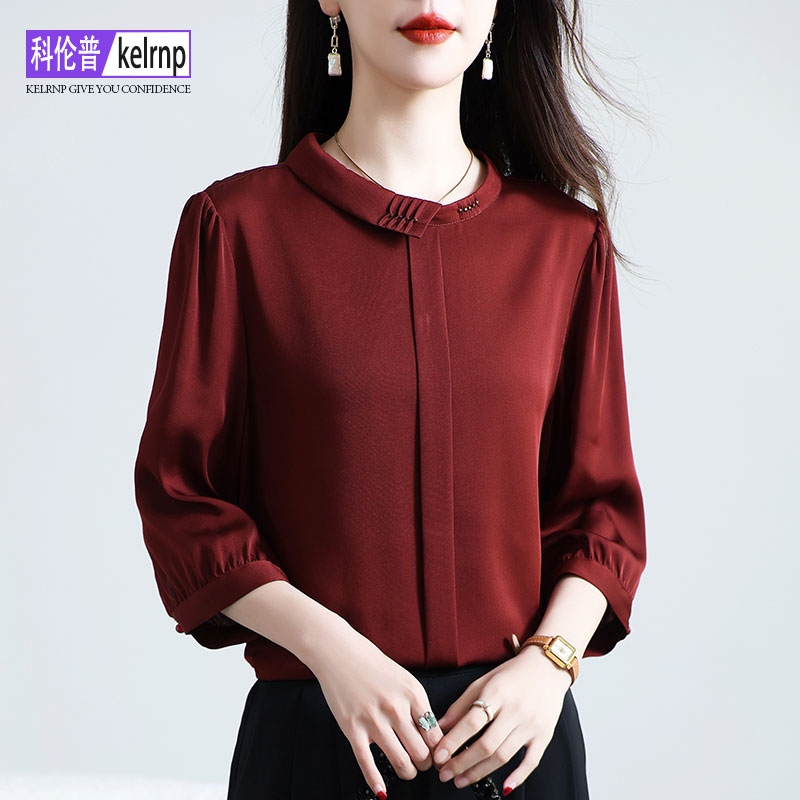 重磅真丝绸缎面t恤女2025夏新款短袖时尚通勤纯色双乔桑蚕丝上衣