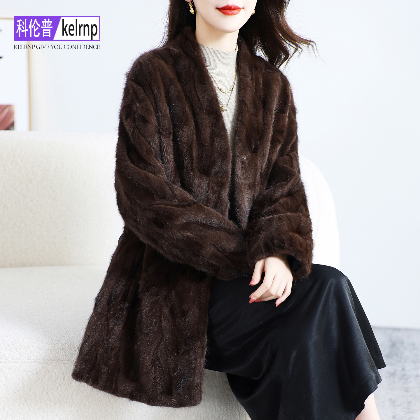 韩版显瘦拼貂皮真皮草外套