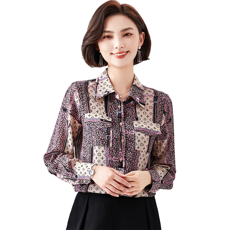 时尚大牌印花真丝衬衫女